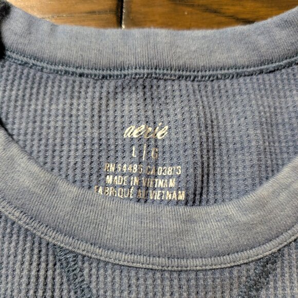 aerie waffle long sleeve t shirt blue size large - Picture 3 of 14